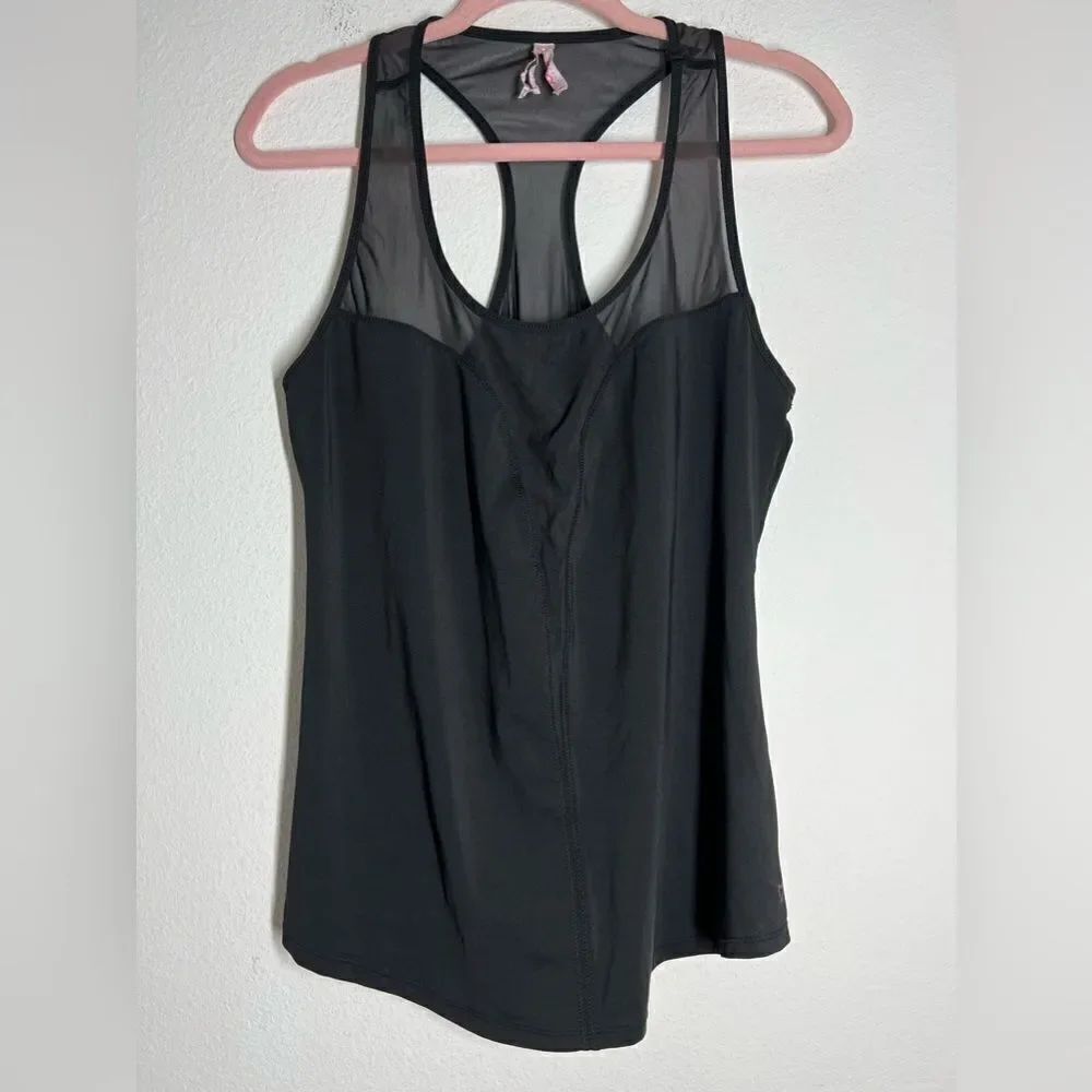 Betsey Johnson ACE TANK TOP SCRATCH MATCH BLACK MULTI YOGA DANCE RUNNING GYM SzL